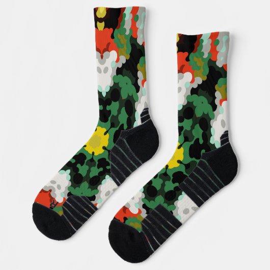 Retro Mandala Blume Grün Orange und Gelb Socken (Links)