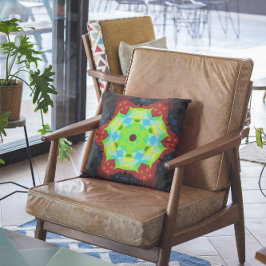 Retro Mandala Blume grün rot und blau Kissen