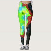 Retro Mandala Blume grün rot und blau Leggings (Vorderseite)