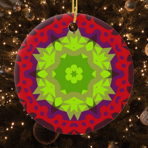 Retro Mandala Blume grün rot und Lila Keramik Ornament