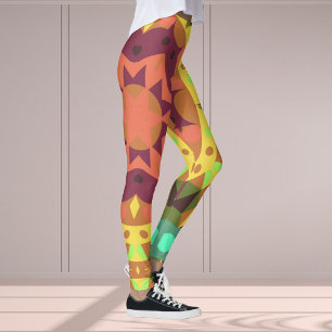 Retro Mandala Blume Lila Orange und Green Leggings
