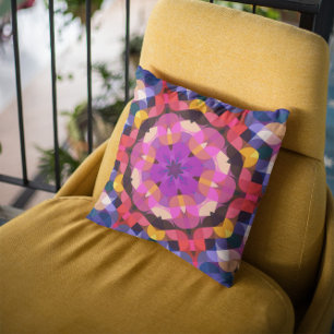 Retro Mandala Blume Lila Rosa und Gelb Kissen