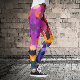 Retro Mandala Blume Lila Rosa und Gelb Leggings