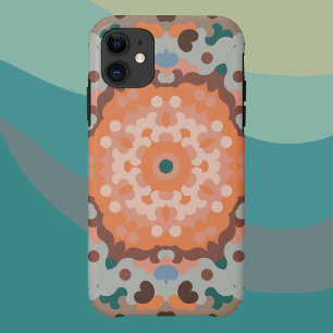 Retro Mandala Blume Orange Blue und Brown Case-Mate iPhone Hülle