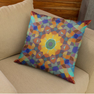 Retro Mandala Blume Orange Blue und Green Kissen