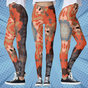Retro Mandala Blume Orange Blue und Tan Leggings