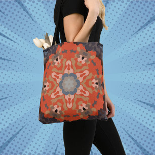 Retro Mandala Blume Orange Blue und Tan Tasche
