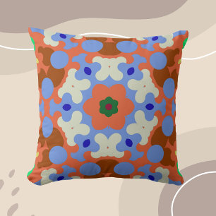 Retro Mandala Blume Orange Blue und Yellow Kissen