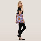 Retro Mandala Blume Orange Blue und Yellow Tasche (Am Model)