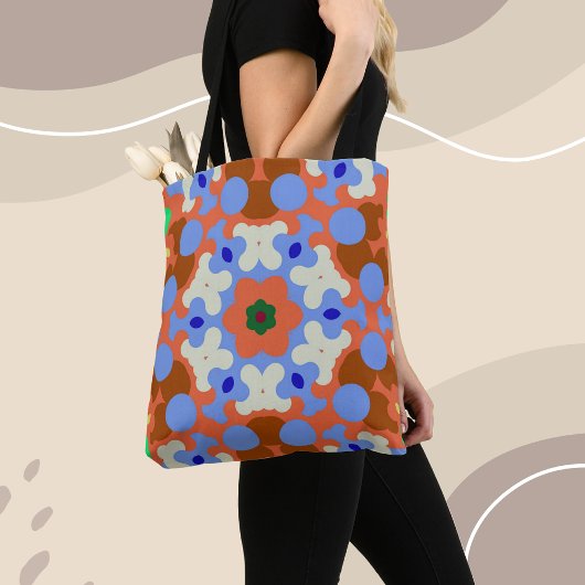 Retro Mandala Blume Orange Blue und Yellow Tasche