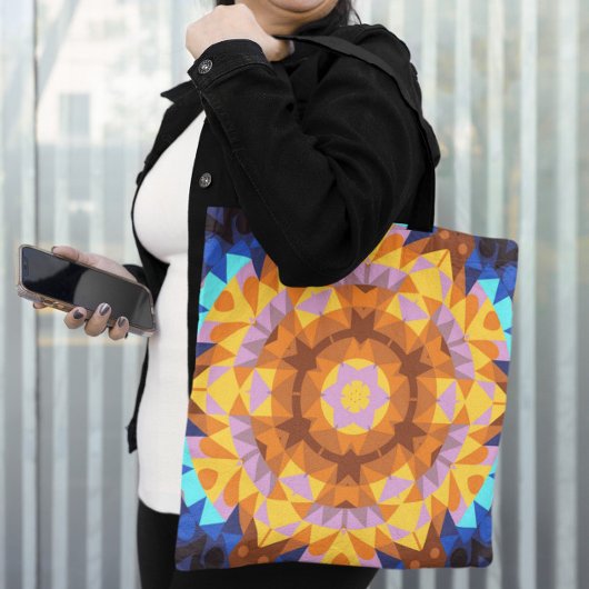 Retro Mandala Blume Orange Blue und Yellow Tasche