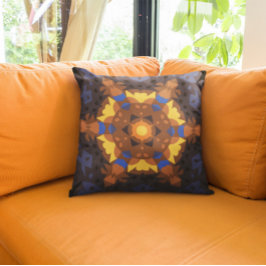 Retro Mandala Blume Orange Gelb und Blau Kissen