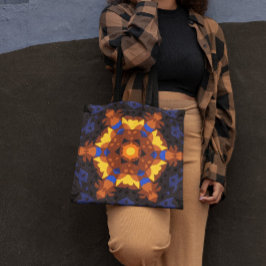 Retro Mandala Blume Orange Gelb und Blau Tasche