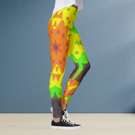 Retro Mandala Blume Orange Gelb und Grün Leggings