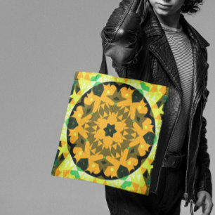 Retro Mandala Blume Orange Gelb und Grün Tasche
