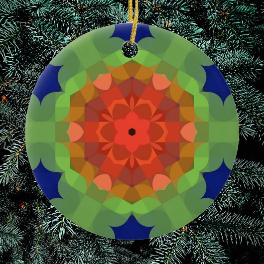 Retro Mandala Blume Orange Green und Blue Keramik Ornament