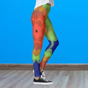 Retro Mandala Blume Orange Green und Blue Leggings