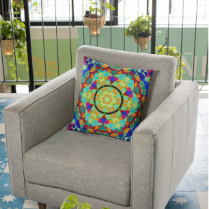 Retro Mandala Blume Orange Red und Blue Kissen