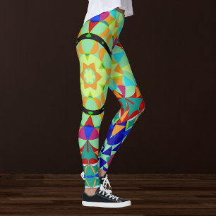 Retro Mandala Blume Orange Red und Blue Leggings