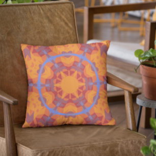Retro-Mandala-Blume Orange und Blau Kissen