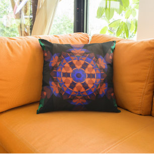 Retro Mandala Blume Orange und Blue Kissen