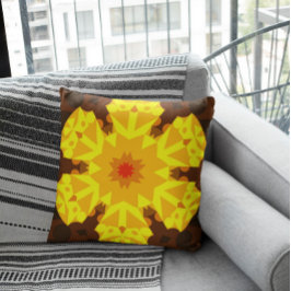 Retro Mandala Blume Orange und Gelb Kissen