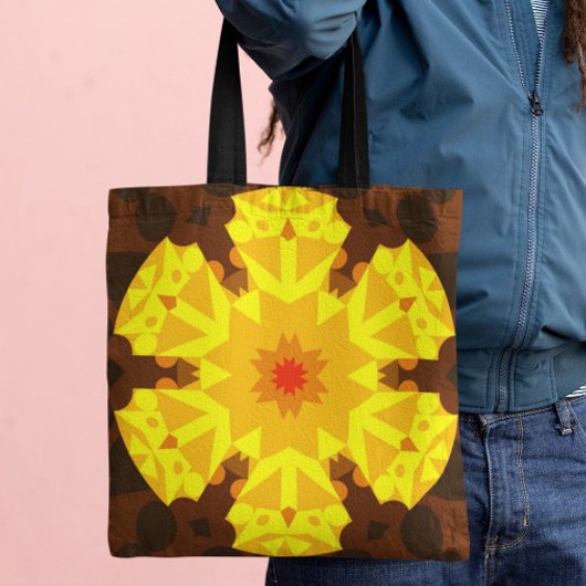 Retro Mandala Blume Orange und Gelb Tasche