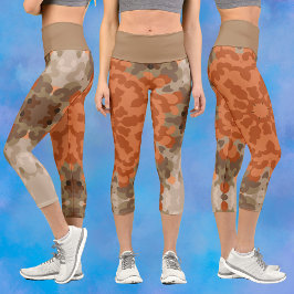 Retro Mandala Blume Orange und Tan Capri Leggings