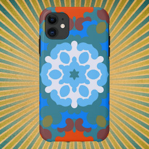 Retro-Mandala-Blume Orange Weiß und Blau Case-Mate iPhone Hülle