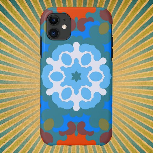 Retro Mandala Blume Orange White und Blue Case-Mate iPhone Hülle