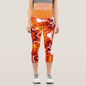 Retro Mandala Blume Orange White und Gelb Capri Leggings (Vorderseite)