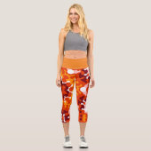 Retro Mandala Blume Orange White und Gelb Capri Leggings (Vorderseite)