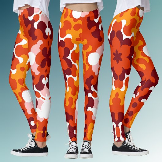 Retro Mandala Blume Orange White und Gelb Leggings