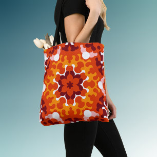 Retro Mandala Blume Orange White und Gelb Tasche