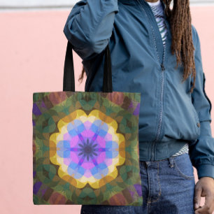Retro Mandala Blume Rosa Blau und Gelb Tasche