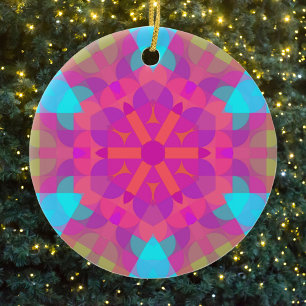 Retro-Mandala-Blume Rosa Blau und Lila Keramik Ornament