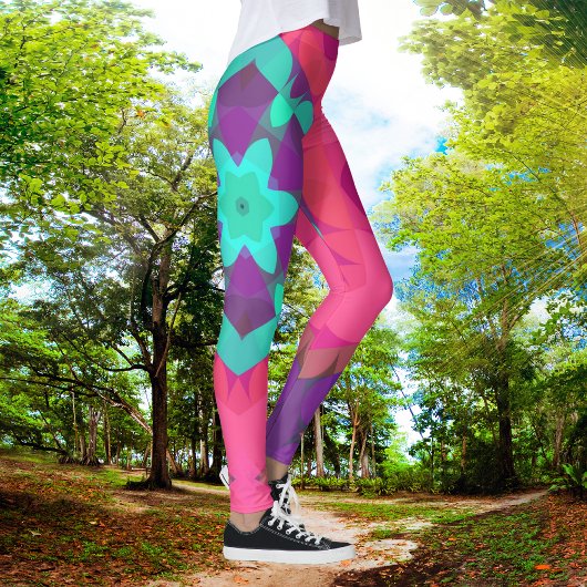 Retro Mandala Blume Rosa Blau und Lila Leggings