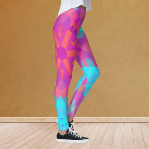 Retro Mandala Blume Rosa Blau und Lila Leggings