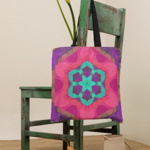 Retro Mandala Blume Rosa Blau und Lila Tasche