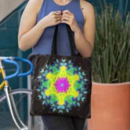 Retro Mandala Blume Rosa Gelb und Blau Tasche
