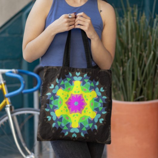 Retro Mandala Blume Rosa Gelb und Blau Tasche
