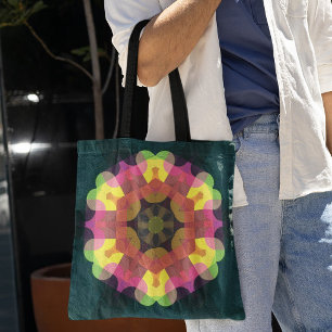 Retro Mandala Blume Rosa Gelb und Grün Tasche