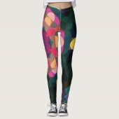 Retro Mandala Blume Rosa Lila und gelb Leggings (Vorderseite)