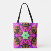 Retro Mandala Blume Rosa Orange und Grün Tasche (Rückseite)