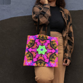 Retro Mandala Blume Rosa Orange und Grün Tasche