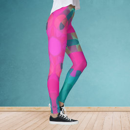 Retro Mandala Blume Rosa und Blau Leggings