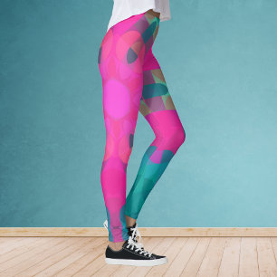 Retro Mandala Blume Rosa und Blau Leggings