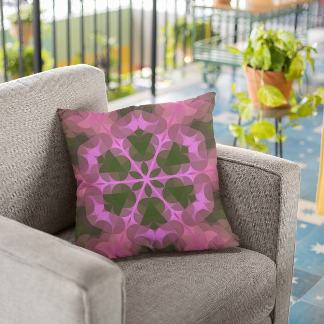 Retro Mandala Blume Rosa und Grün Kissen (Von Creator hochgeladen)