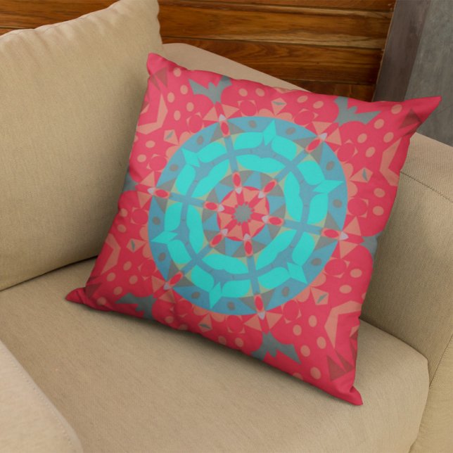 Retro Mandala Blume Rot und Blau Kissen (Von Creator hochgeladen)