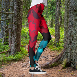 Retro Mandala Blume Rot und Blau Leggings